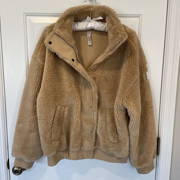 ALO Jackets & Blazers - ALO Yoga Sherpa Jacket Womens S Tan Camel Faux Fur Zip Up Teddy Bear